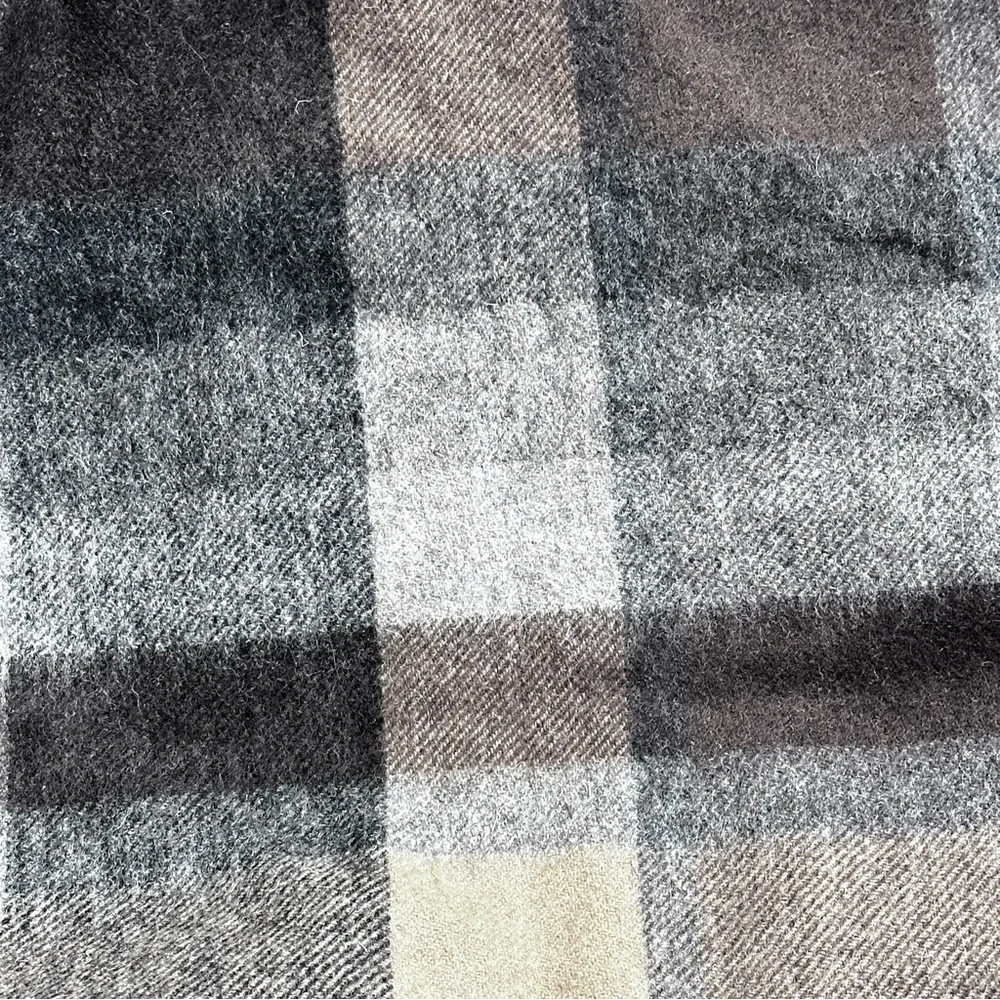 Super Soft Gray, Brown, & Tan Plaid Fringe Winter Scarf Unisex